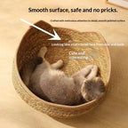 # Rattan Cat Ear Pet Bed: Suitable for all four seasons. Cat scratcher pet bed Pet cats made of rattan and straw can be disassembled and washed. Cat supplies