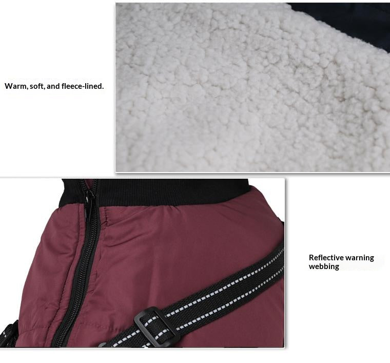 One-piece dog cotton-padded jacket for the chest and back; Autumn and winter dog cotton-padded jacket with zipper on the back; Warm and thickened chest and back one-piece design