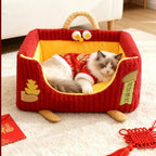 New Year's Pet Nest for Attracting Wealth and Treasures Pet bed New Year's Pet Bed Red dog bed suitable for all seasons; Detachable washable sofa Festive cat bed Cute cat bed