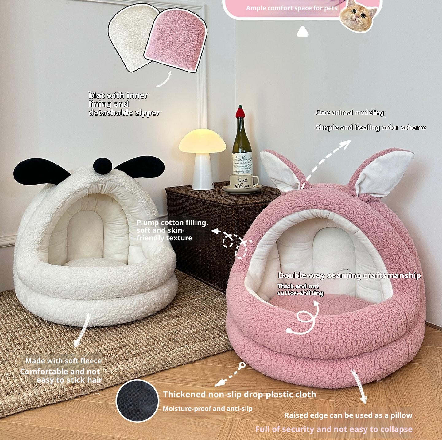Animal-shaped yurt cat bed A large semi-enclosed dog house for keeping cats warm in winter; Detachable and washable pet bed