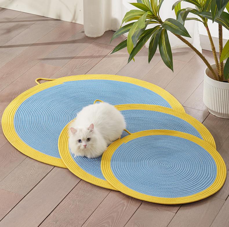 Rattan pet round mat: Cat mat for sleeping; Wear-resistant and non-flaking pet supplies; Rattan mat cat ice pad Floor mat cat scratcher