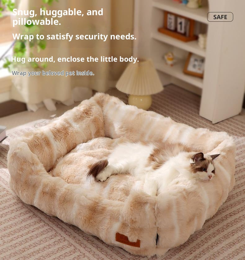 Cat bed rabbit hair bubble fleece; Soft and comfortable sleeping pad cat and dog bed; In winter, the cat bed can be disassembled and washed for warmth. Suitable for small cats and dogs