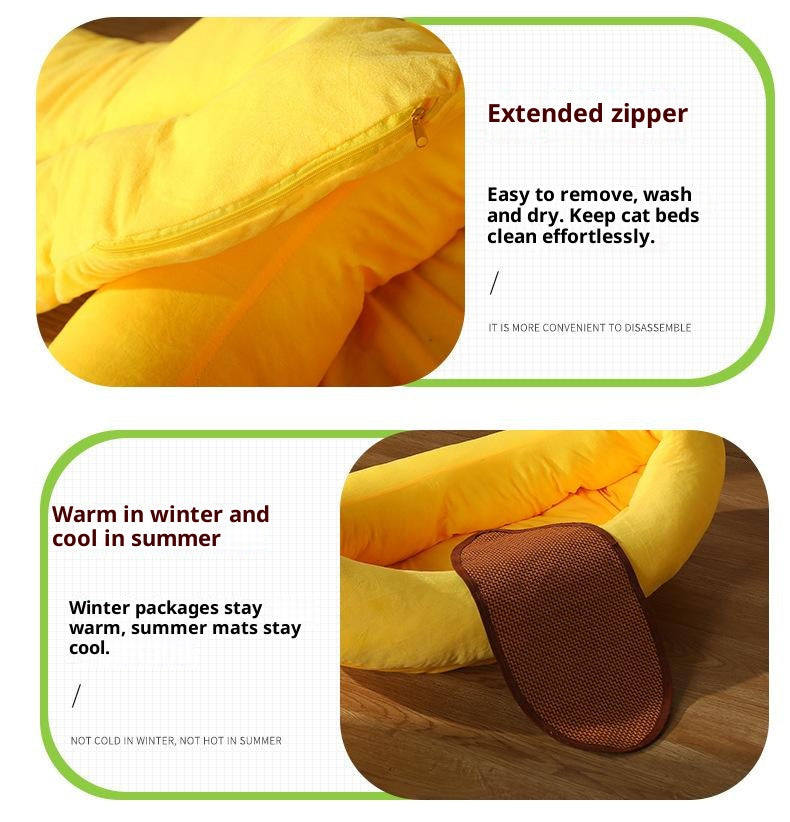Banana boat-shaped pet bed; Wholesale detachable and washable all-season pet beds for dogs. Warm cat bed