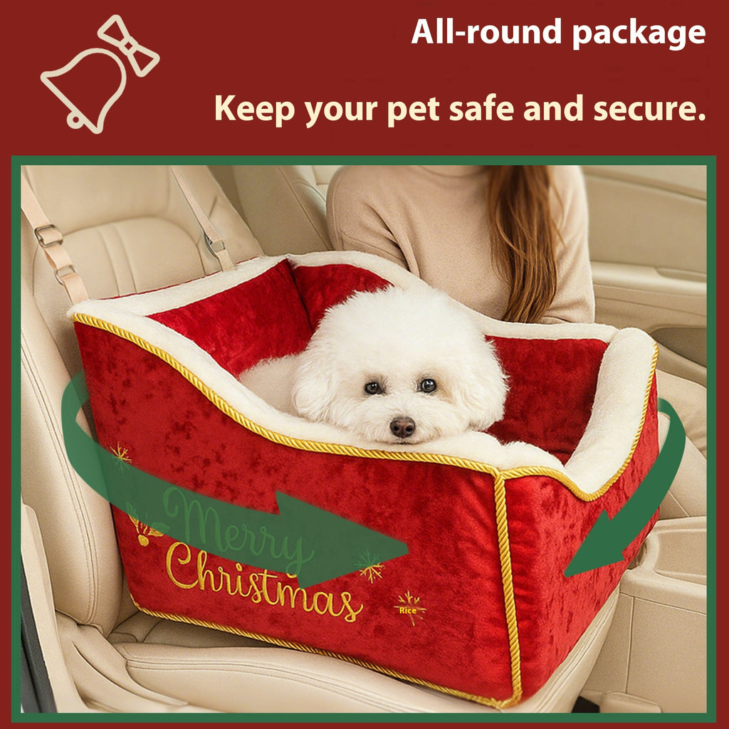Christmas-style pet sled car bed; The detachable and washable pet dog bed is comfortable with plush