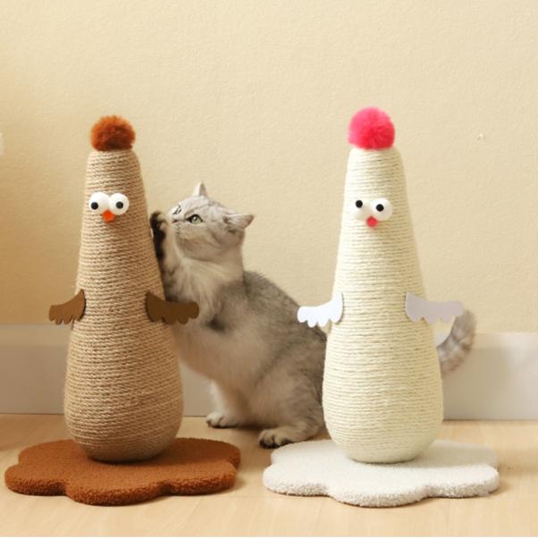 Chicken-shaped sisal claw grinding column, vertical scratch-resistant and non-flaking hemp rope column with grab board. Self-entertaining and boring cat climbing frame Pet supplies