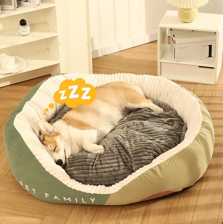 Color-blocking high-backrest dog house; Fully enclosed sofa dog bed cushion; Thick and large doghouse winter Seasonal warm pet bed