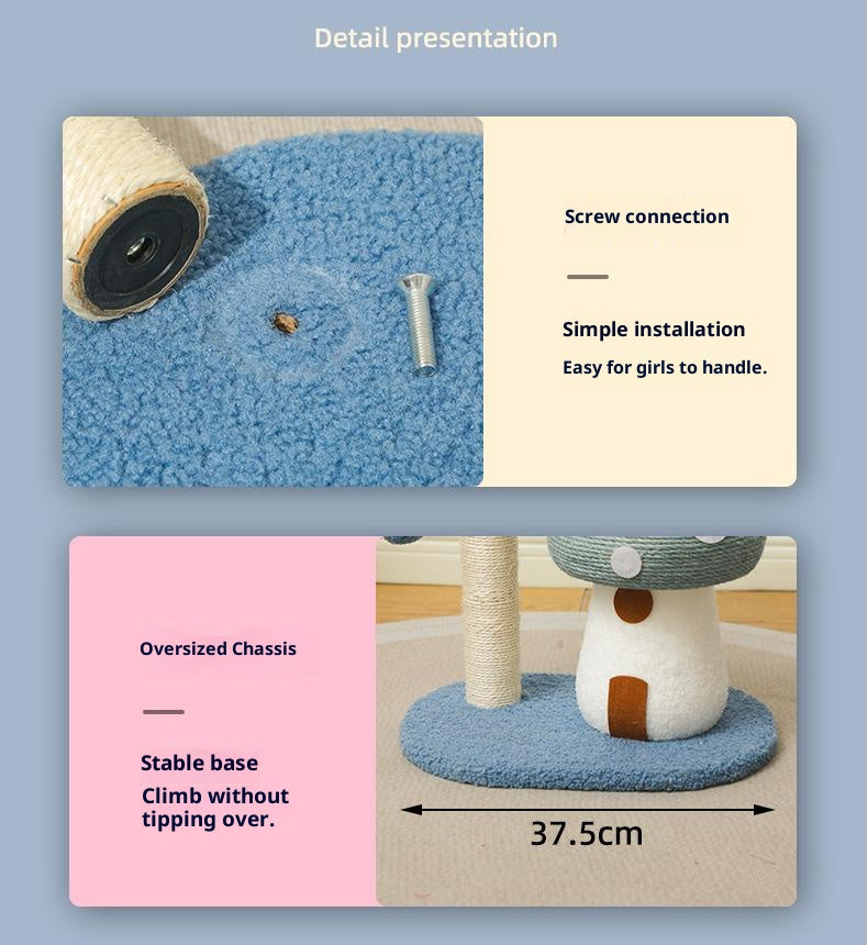 Mushroom lollipop-shaped cat scratch board Sisal vertical non-flaking cat paw board; Scratch-resistant and wear-resistant mushroom-shaped small cat scratch column