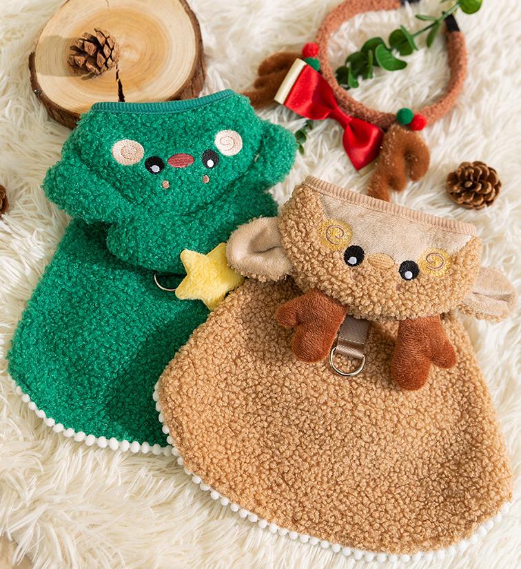 Christmas cartoon drawstring cape Sleeveless pet dog clothes for large Golden Retrievers and Labradors in autumn and winter