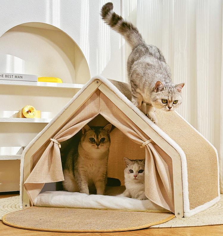 Tent cat scratcher cat bed Four-season Universal Cat Villa Cat House Semi-enclosed cat scratch board, non-shedding sisal cat tent
