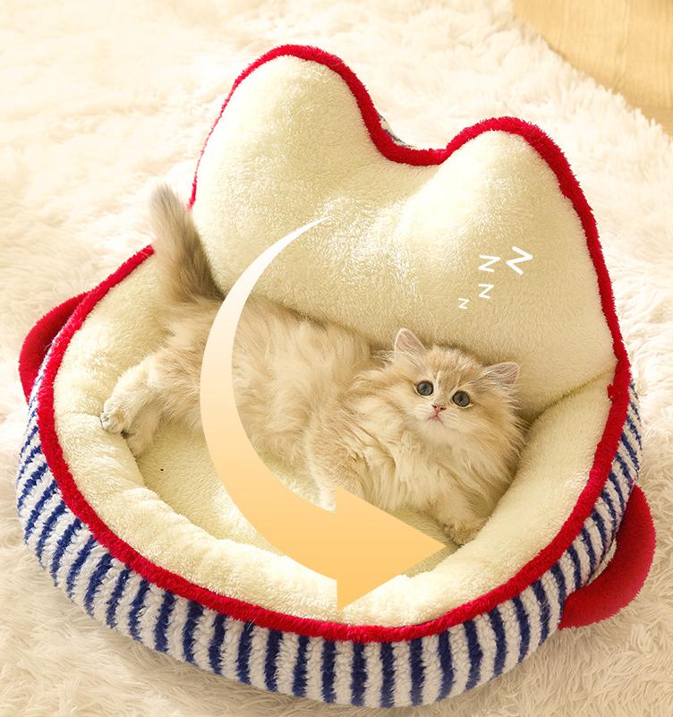 Pet creative cat and dog plush bed; Warm dog kennel for autumn and winter Cute cat-bed coral velvet sofa