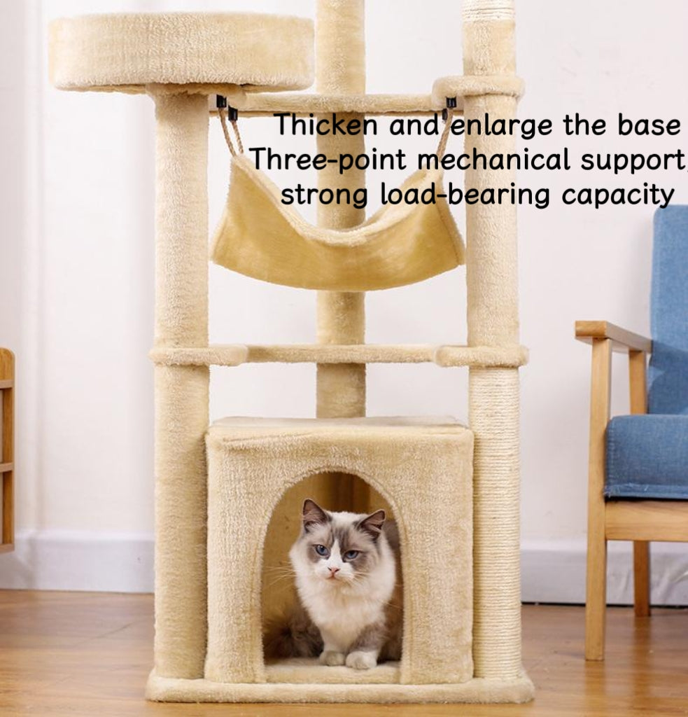 Beige multi-layer sisal multi-functional cat climbing frame; Cat scratch board Cat bed Multi-level diving platform Cat tree