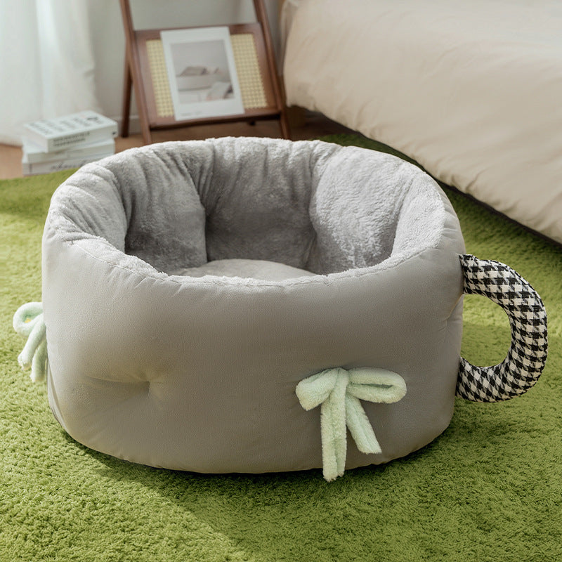 "Giant Teacup Pet Bed" Cat bed: Warm and thickened teacup bed for autumn and winter. Deep sleep doghouse Korean version Teddy Bichon pet bed for small and medium-sized dogs