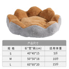 Eight-petal flower pet bed; Winter warm cat bed; Semi-enclosed rabbit plush round dog house; Washable dog sleeping pad