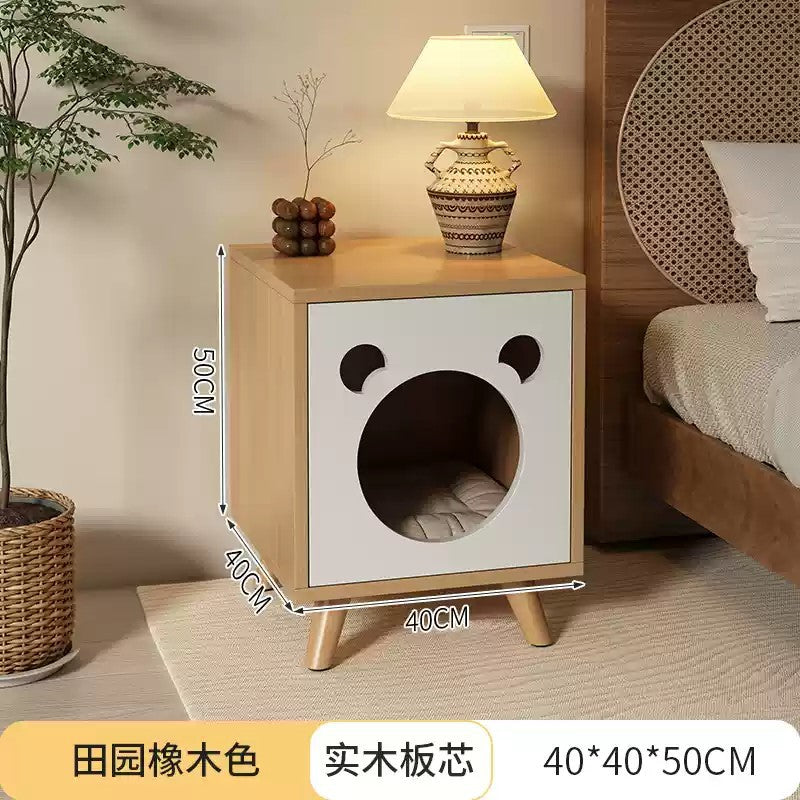 Solid wood cat bed bedside table; Simple and compact; Multi-functional cat shelter with bedside cabinet The storage cabinet is specially for cats