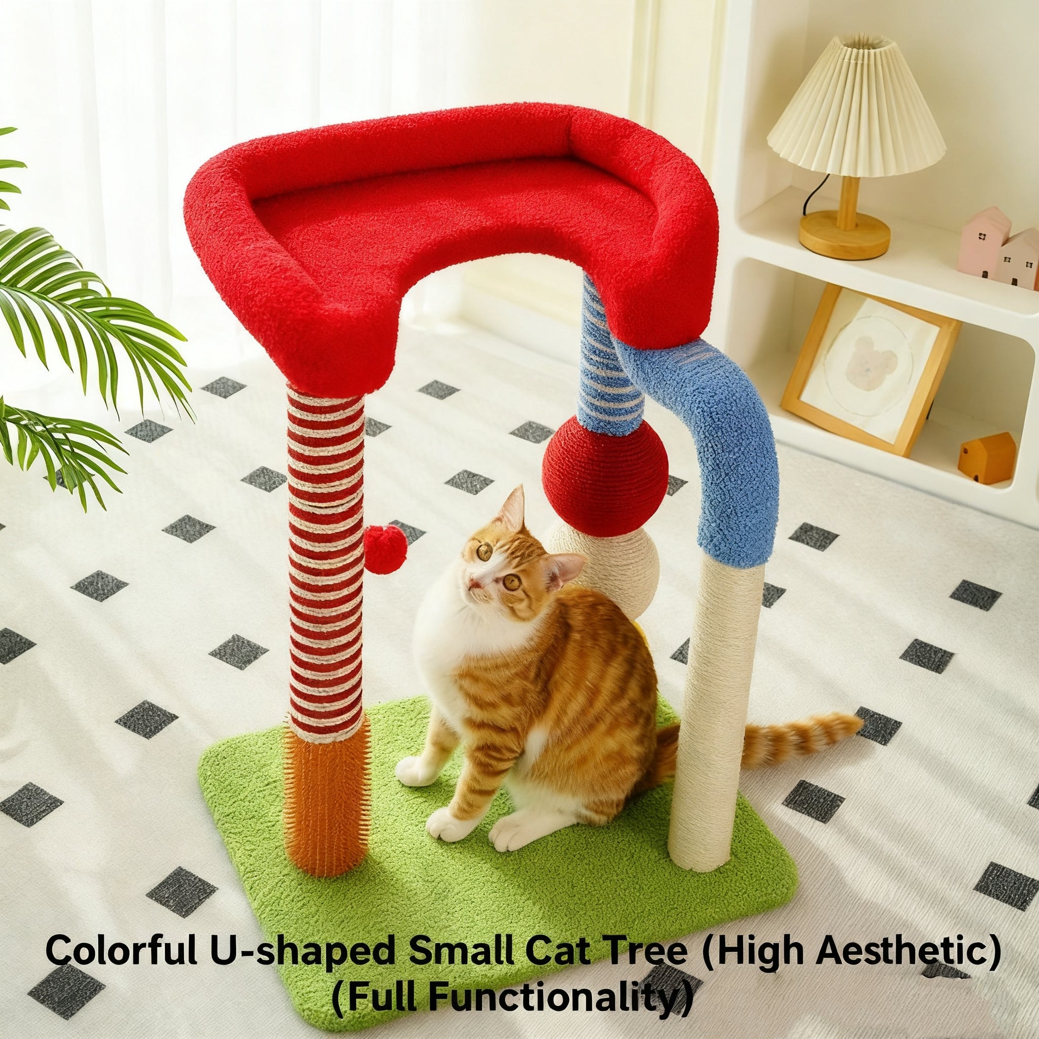 Colorful U-shaped cat climbing frame Multi-level diving platform Wear-resistant and scratch-resistant cat scratch plate; Scratching the climbing frame; Cat toys; Suitable for cats of all body types