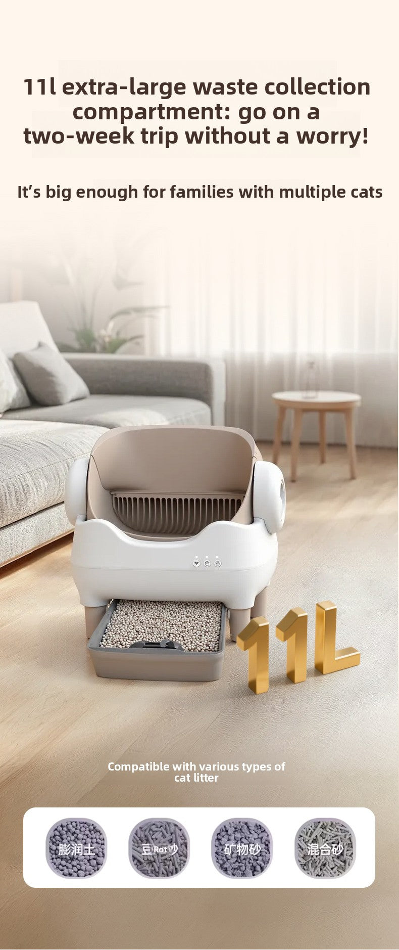 Smart Cat Litter Box Fully Automatic Cat Litter Box Splash-Proof Open Design Easy to Clean Cat Toilet Automatic Scooper