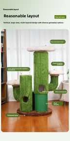 Cat Climbing Frame Solid Wood Home Cat Scratching Board Cat House Integrated Large Cat Toy Pet Fitness Multi-layer Cat Climbing Frame Cactus