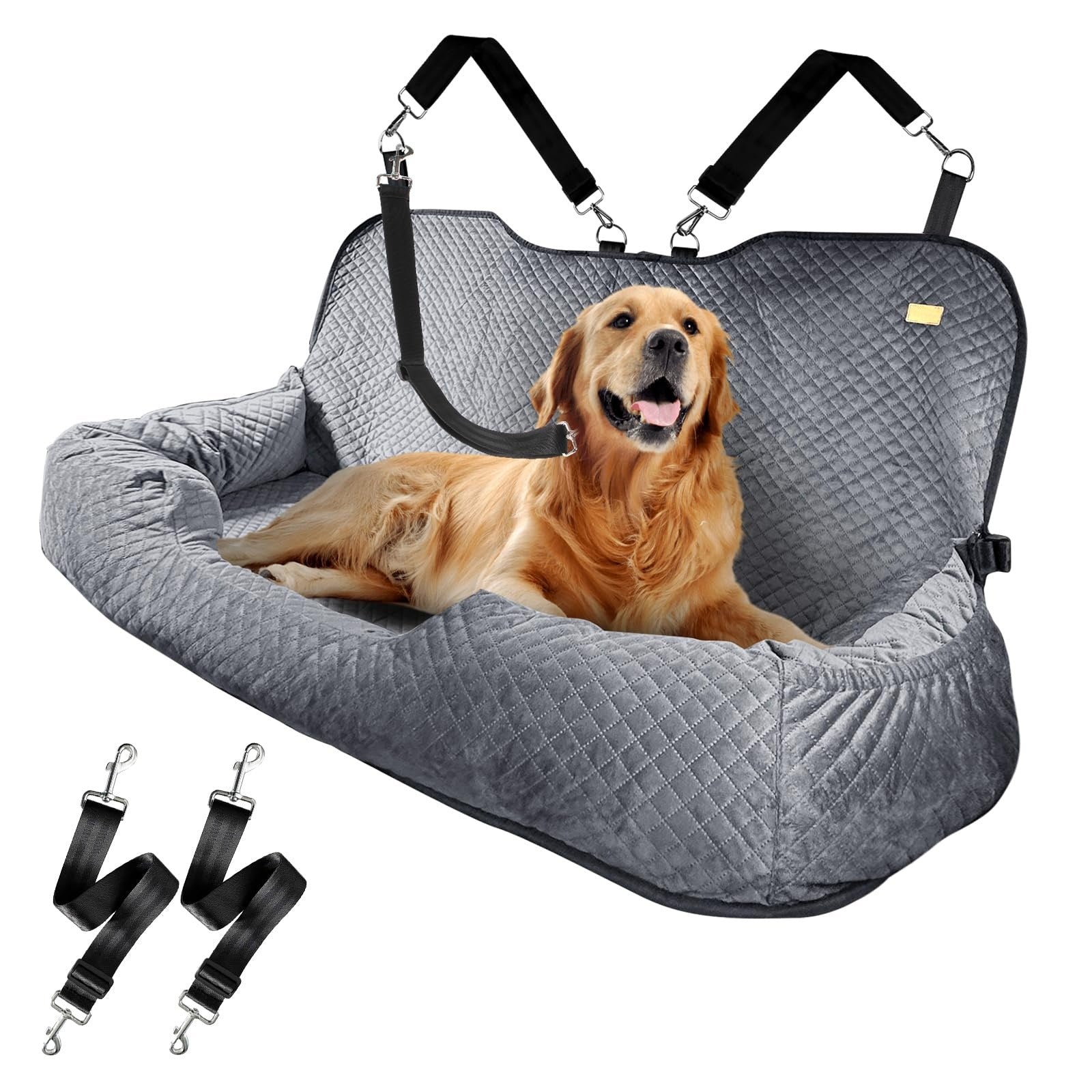 Travel Bolster Safety Waterproof Medium Large Dog Car Back Seat Bed; Detachable and washable for all four seasons. Three enlarged rear seats for pets