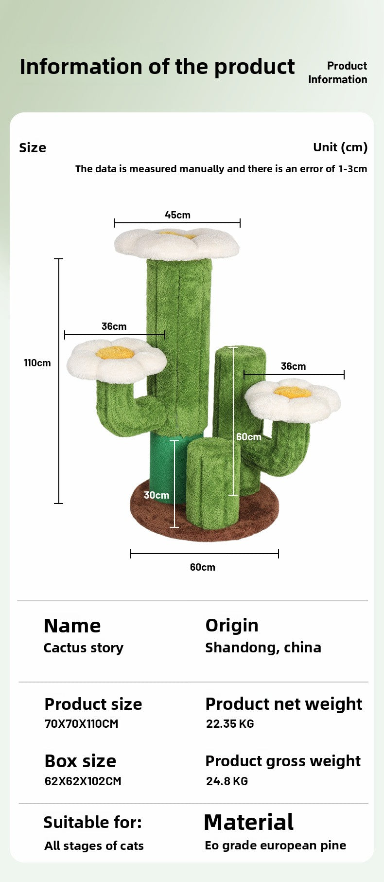 Cat Climbing Frame Solid Wood Home Cat Scratching Board Cat House Integrated Large Cat Toy Pet Fitness Multi-layer Cat Climbing Frame Cactus