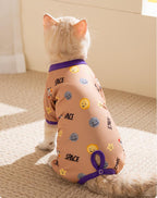 Cartoon space full-printed four-legged tummy jacket; Home clothes for cats and dogs Pet clothes for keeping warm and protecting the belly in autumn and winter