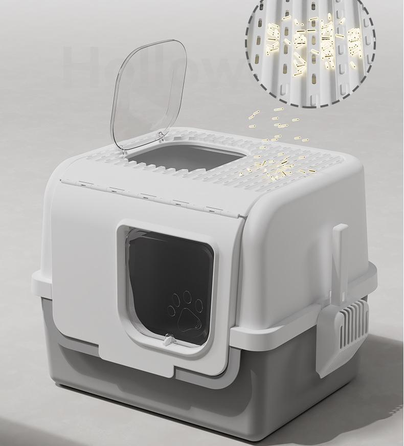 Large-sized, wide-opening closed cat litter box; Anti-splash and odor-proof cat toilet; Push out the cat litter box