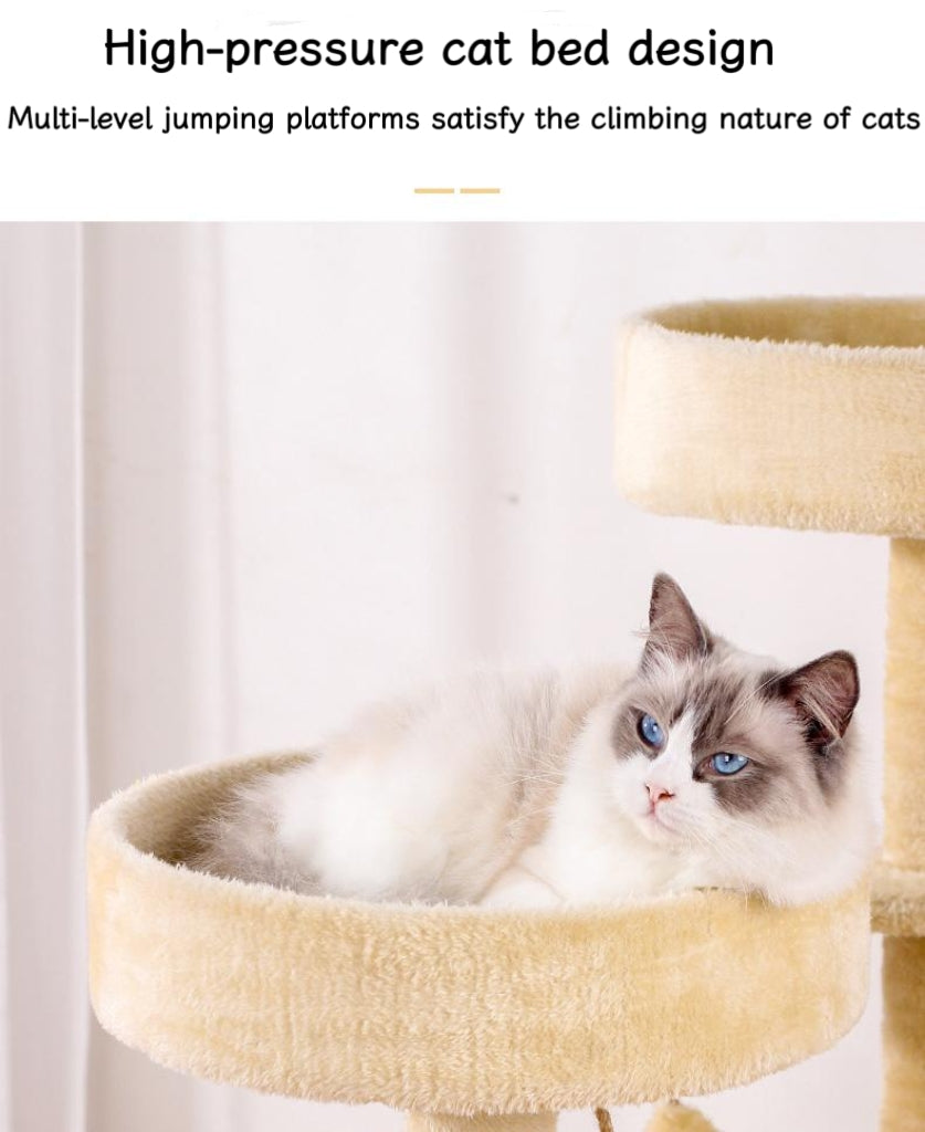 Beige multi-layer sisal multi-functional cat climbing frame; Cat scratch board Cat bed Multi-level diving platform Cat tree