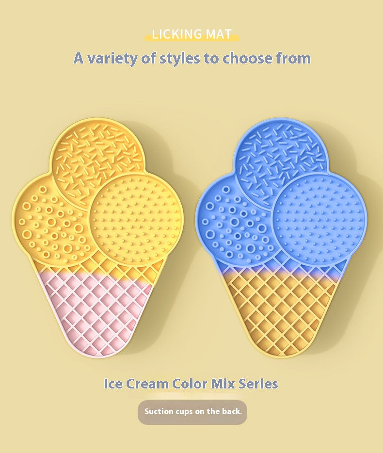 Pet ice cream color-blocked licking mat; Pet bowl silicone licking mat; Slow food mat, smart slow food bowl