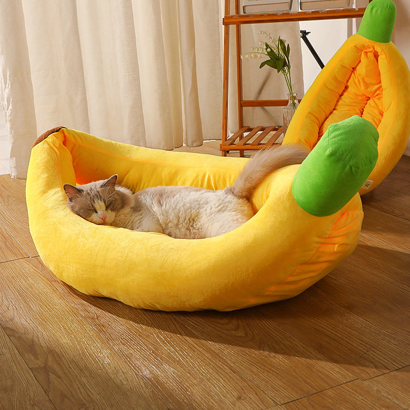 Banana boat-shaped pet bed; Wholesale detachable and washable all-season pet beds for dogs. Warm cat bed