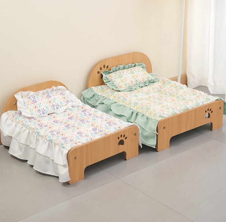 All-season wooden bed for pets; Cute Corgi cat bed sheet; Special moisture-proof design for wooden boards