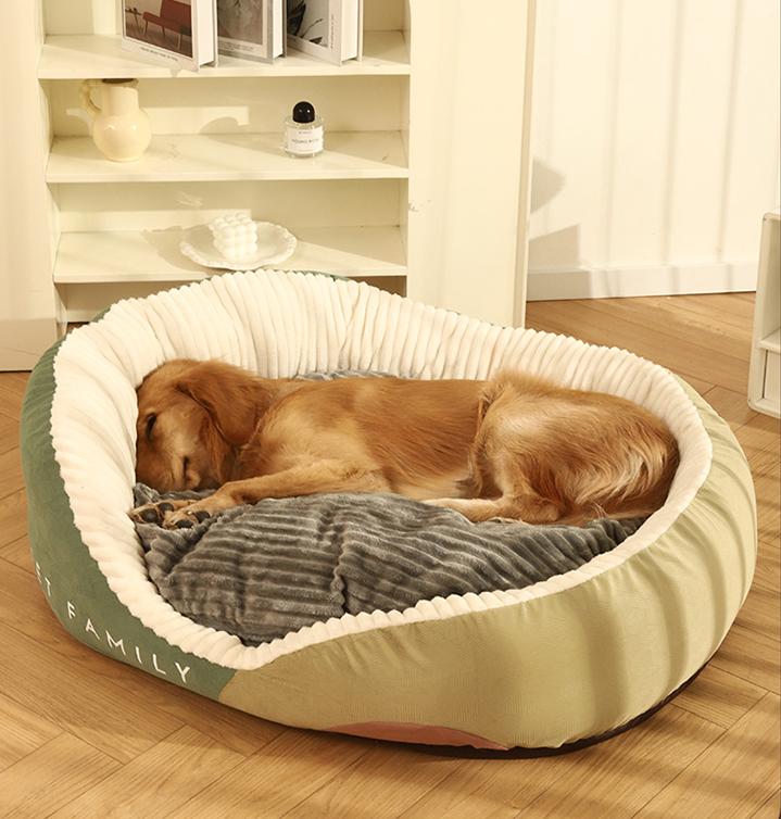 Color-blocking high-backrest dog house; Fully enclosed sofa dog bed cushion; Thick and large doghouse winter Seasonal warm pet bed