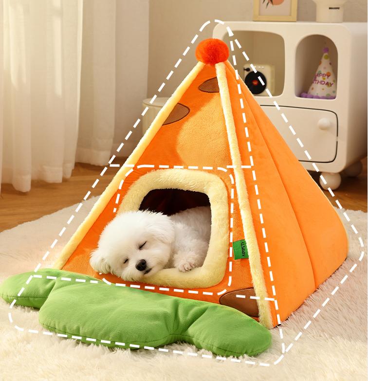 Triangular carrot tent dog shelter Winter closed cat sleeping bags and cat beds; Winter warm pad for dogs to sleep in dog beds
