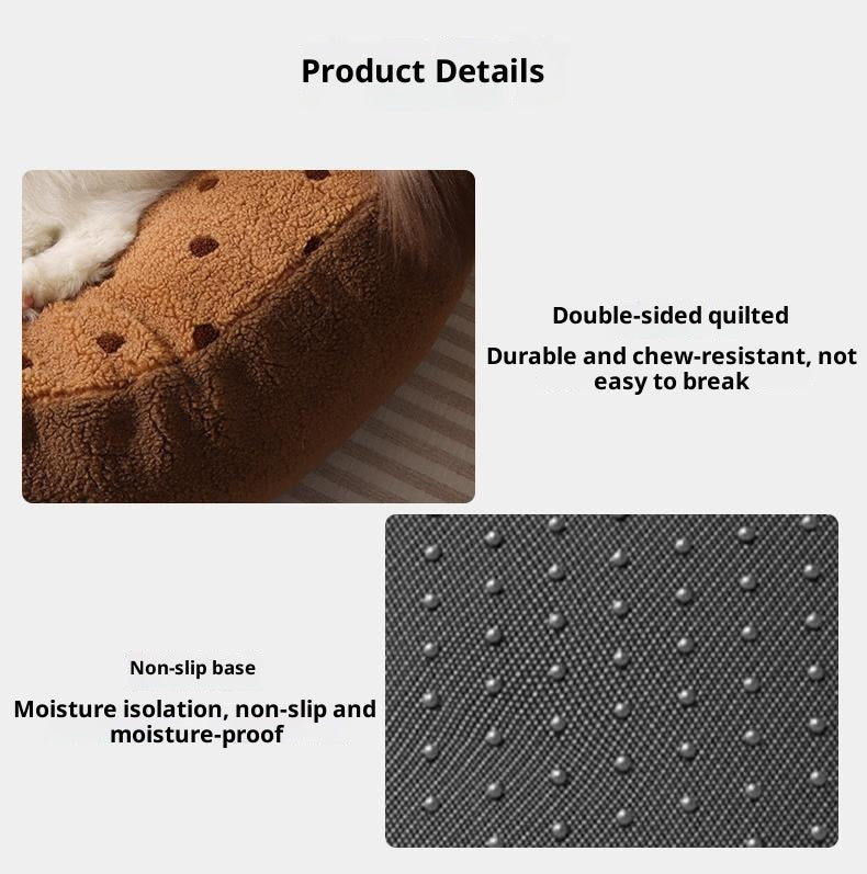 Elliptical polka dot plush pet bed; Circular thickened nest for pet pads; Winter warm cat beds, dog MATS, dog beds