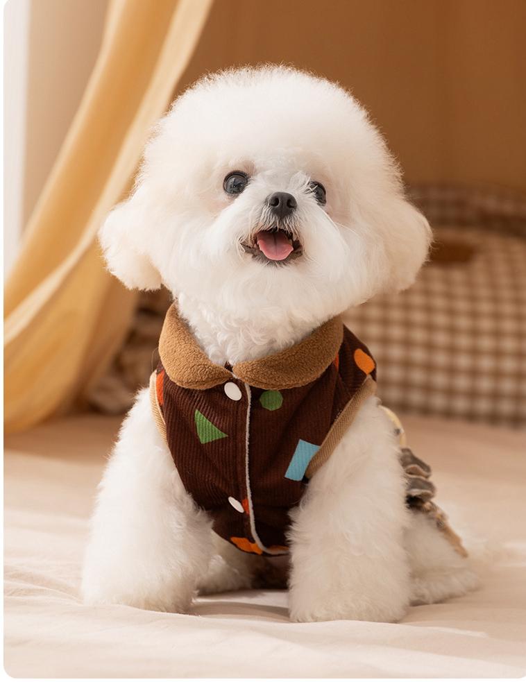 Warm corduroy princess-style cotton-padded jackets and skirts for small and medium-sized dogs in autumn and winter； Cat teddy pet dog clothes
