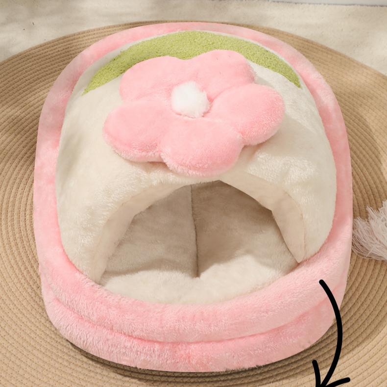 Cloud Flower Cat Bed: Keep the cat bed warm in winter; Semi-enclosed cat sleeping slipper bed; Winter cat bed; All-season dog kennel