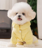 Dog down jacket with fabric label; Warm dog clothes for autumn and winter Four-legged graphene-pulled down jacket Pet clothes for small and medium-sized dogs