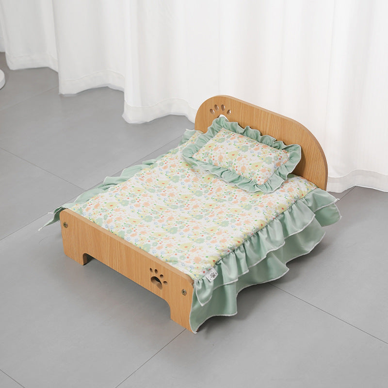 All-season wooden bed for pets; Cute Corgi cat bed sheet; Special moisture-proof design for wooden boards