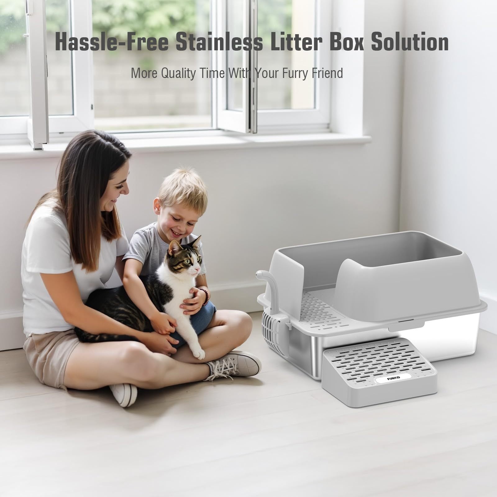 Stainless Steel Cat Litter Box Splash-Proof Large Semi-Enclosed Cat Toilet Pet Cleaning Supplies Open Cat Litter Tray