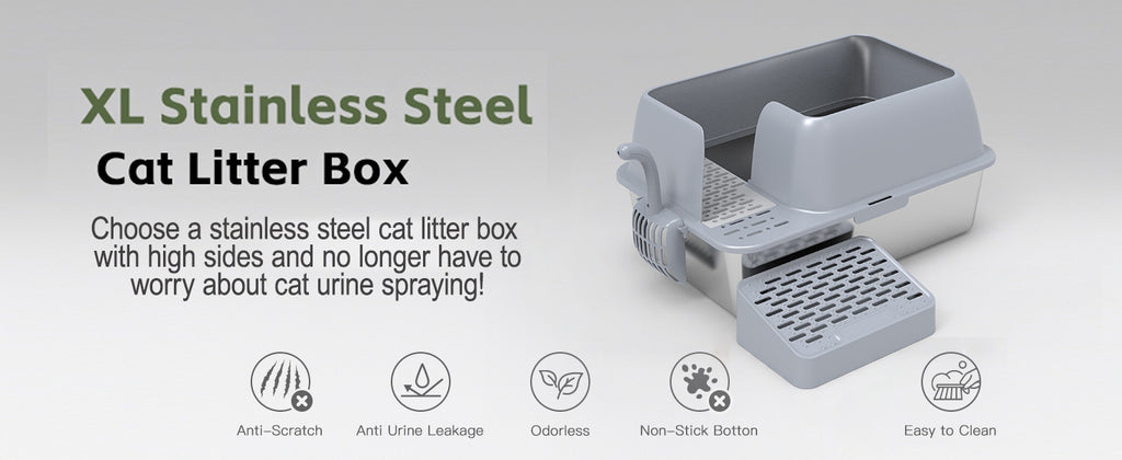 Stainless Steel Cat Litter Box Splash-Proof Large Semi-Enclosed Cat Toilet Pet Cleaning Supplies Open Cat Litter Tray