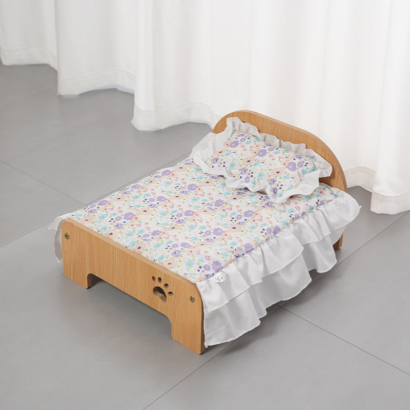 All-season wooden bed for pets; Cute Corgi cat bed sheet; Special moisture-proof design for wooden boards