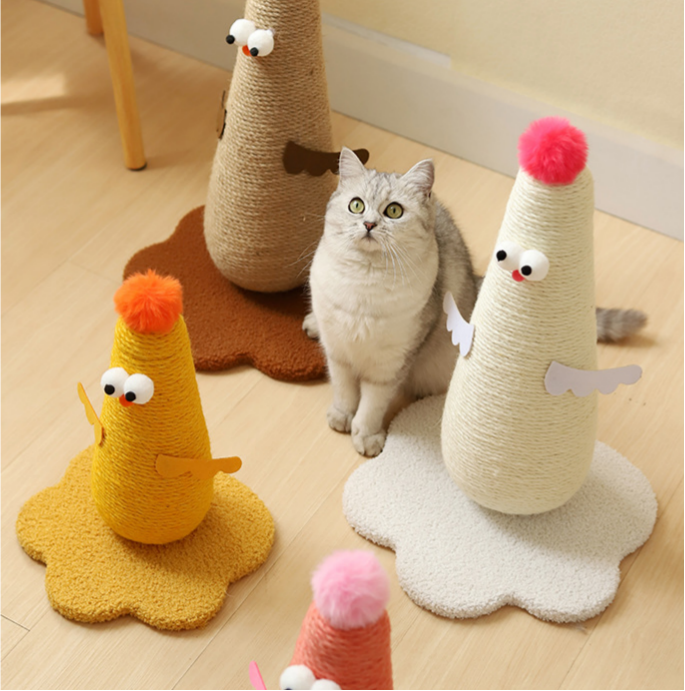 Chicken-shaped sisal claw grinding column, vertical scratch-resistant and non-flaking hemp rope column with grab board. Self-entertaining and boring cat climbing frame Pet supplies