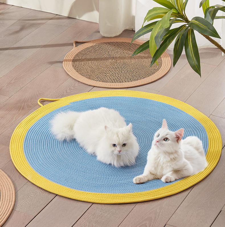 Rattan pet round mat: Cat mat for sleeping; Wear-resistant and non-flaking pet supplies; Rattan mat cat ice pad Floor mat cat scratcher