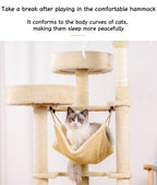 Beige multi-layer sisal multi-functional cat climbing frame; Cat scratch board Cat bed Multi-level diving platform Cat tree