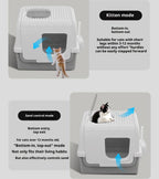 Large-sized, wide-opening closed cat litter box; Anti-splash and odor-proof cat toilet; Push out the cat litter box