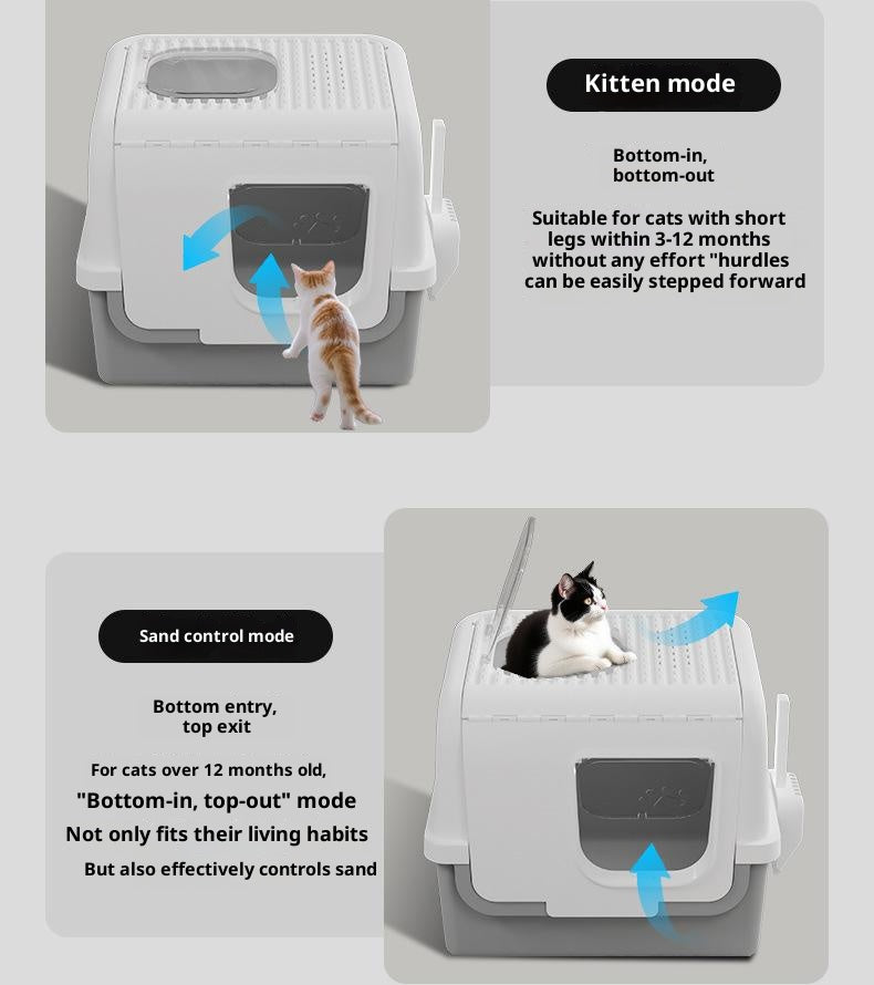 Large-sized, wide-opening closed cat litter box; Anti-splash and odor-proof cat toilet; Push out the cat litter box