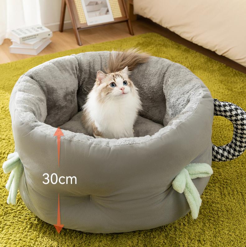"Giant Teacup Pet Bed" Cat bed: Warm and thickened teacup bed for autumn and winter. Deep sleep doghouse Korean version Teddy Bichon pet bed for small and medium-sized dogs