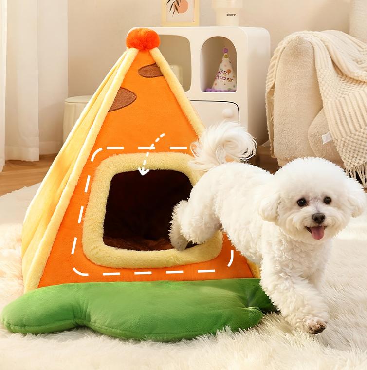 Triangular carrot tent dog shelter Winter closed cat sleeping bags and cat beds; Winter warm pad for dogs to sleep in dog beds