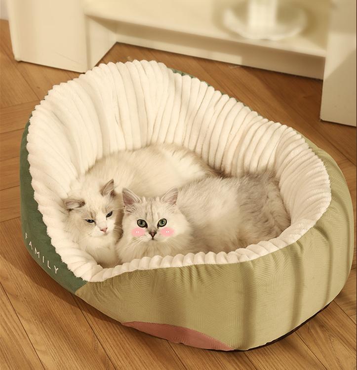 Color-blocking high-backrest dog house; Fully enclosed sofa dog bed cushion; Thick and large doghouse winter Seasonal warm pet bed