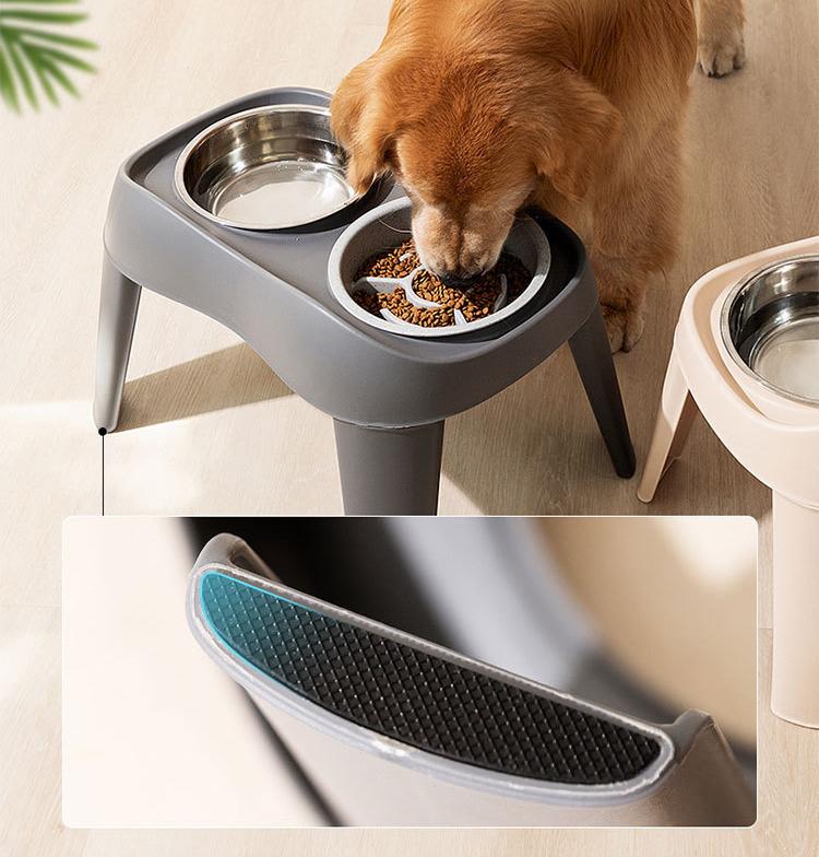 Dogs eat bowls and basins. Large dog cervical protection pet slow food bowl; Stainless steel rice bowl with high legs
