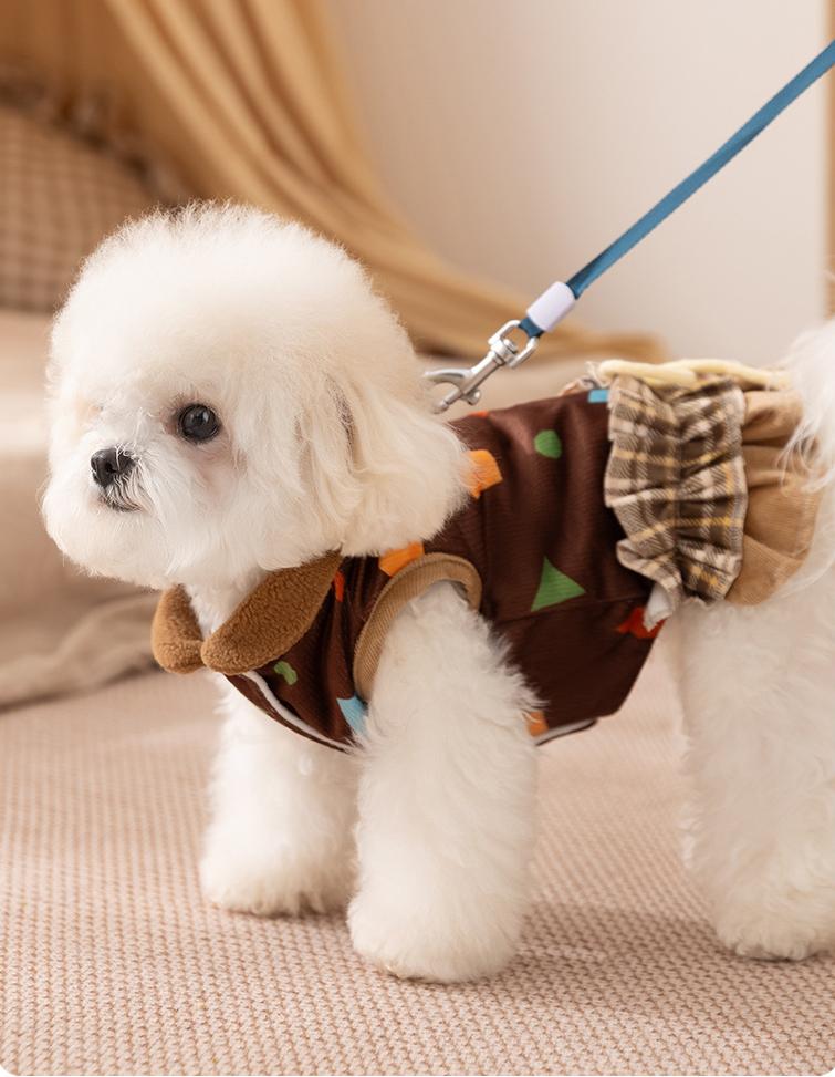 Warm corduroy princess-style cotton-padded jackets and skirts for small and medium-sized dogs in autumn and winter； Cat teddy pet dog clothes