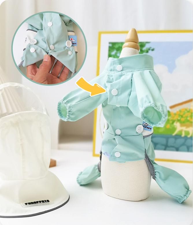 Outdoor four-legged raincoat Dog clothes, transparent raincoats and raincoats; The waterproof cap can be pulled. A small dog with a four-legged tummy